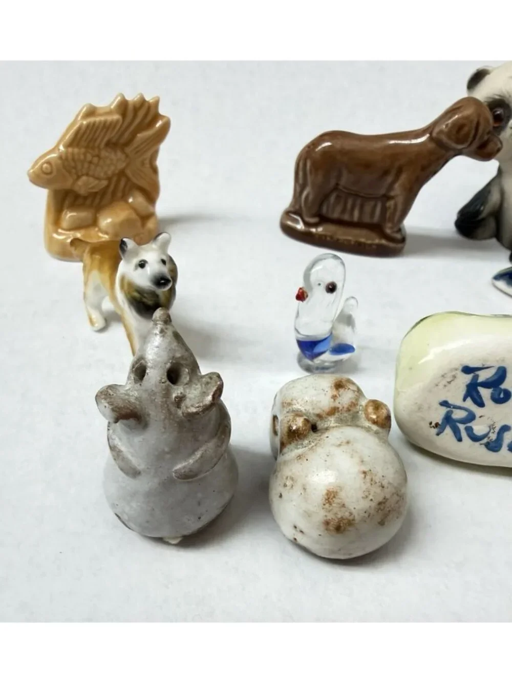 Lot 11 Mini Figures Wade Whimsies Panda Mouse Talavera Collie Poodle Bird Fish